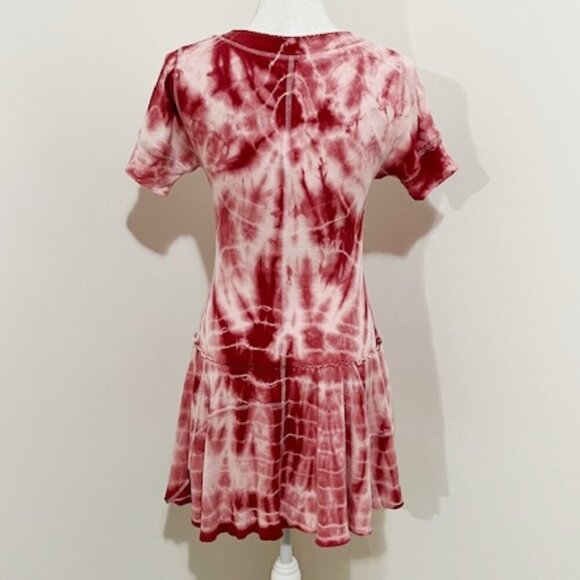 We the Free People Red Pink Tie Dye Mini Dress Metal Studs Raw Hem Size S - Picture 4 of 6